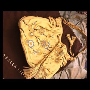 Cream embroidered shoulder bag